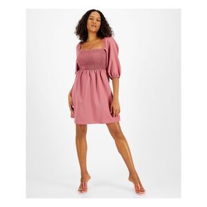 BAR III DRESSES Womens Pink Pullover 3/4 Sleeve Square Neck Short A-Line Dress L